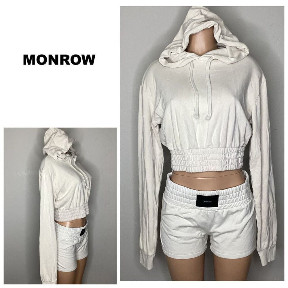 New. Monrow ivory oversized crop hoodie. XS Retails $100